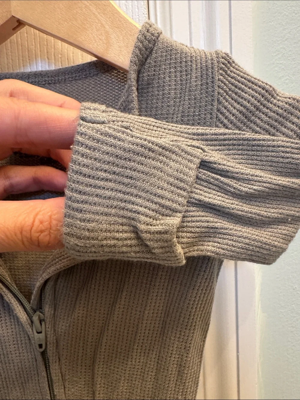 Caden Lane Dark Sage Green Waffle Zip-Up Newborn Footie